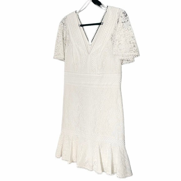 NWT Eliza J Fit & Flare Ivory White Lace Flutter Sleeve Short Dress Size 14 NEW - Picture 9 of 15